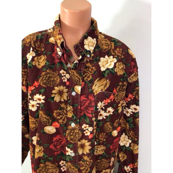 Fall Floral Corduroy Shirt Button Front Womens XL - Picture 6 of 7
